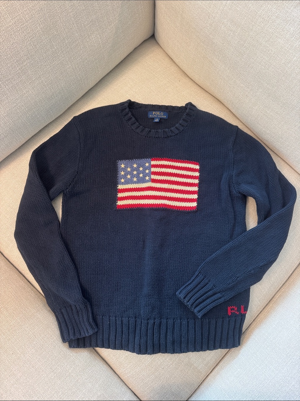 Polo Ralph Lauren American Flag Knit Sweater Navy Women’s XS/S or Youth L 14-16